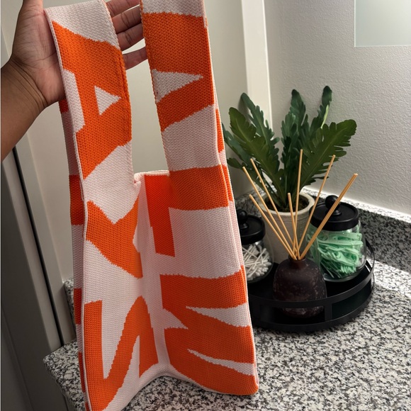 Orange and White Knit Tote Bag - Picture 1 of 3